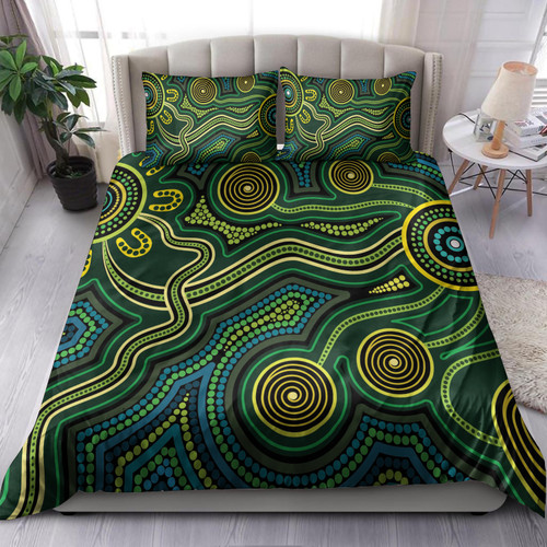 Australia Aboriginal Inspired Bedding Set - Green Circle Aboiginal Inspired Dot Painting Style