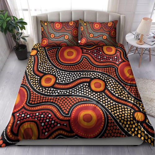 Australia Aboriginal Inspired Bedding Set - Orange Aboiginal Inspired Dot Painting Style