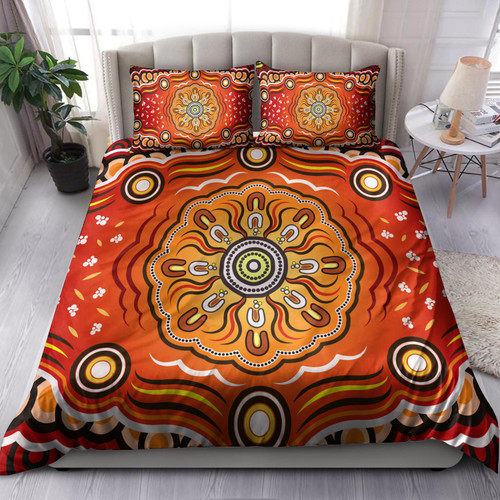 Australia Aboriginal Inspired Bedding Set - The Sun Indigenous Aboiginal Inspired Dot Painting Style