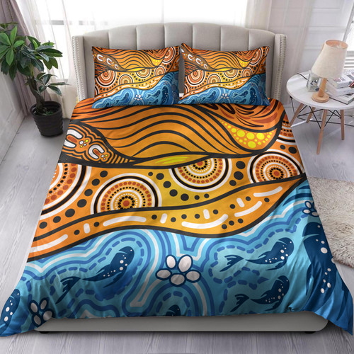 Australia Aboriginal Inspired Bedding Set - Nature Aboiginal Inspired Dot Painting Style