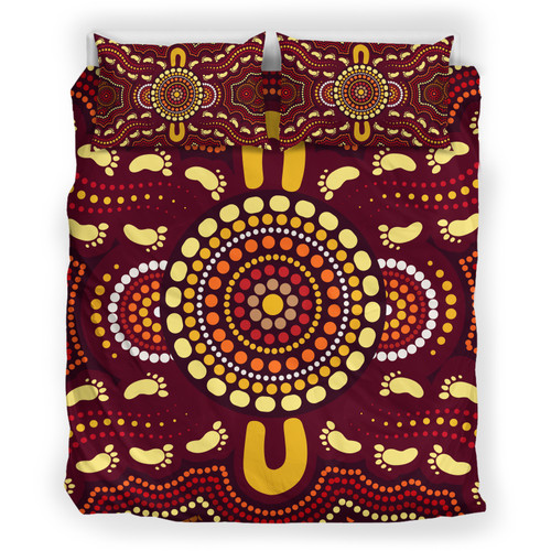 Australia Aboriginal Inspired Bedding Set - Foots Print Aboiginal Inspired Dot Painting Style Australia Aboriginal Inspired Bedding Set - Foots Print Aboiginal Inspired Dot Painting Style