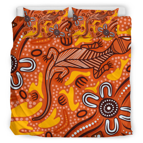 Australia Aboriginal Inspired Bedding Set - Orange Lizard Aboriginal Inspired Dot Painting Style