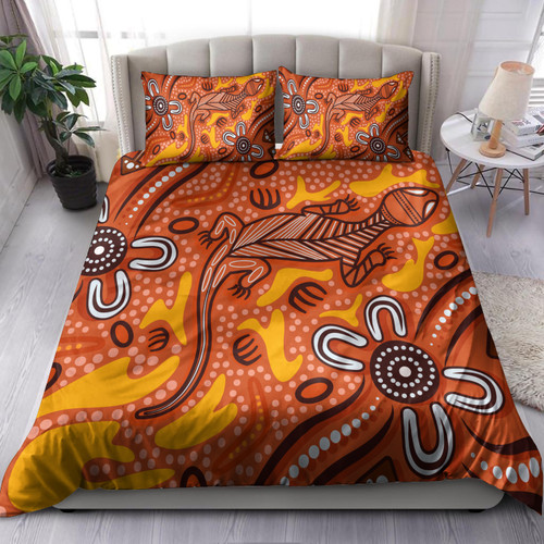 Australia Aboriginal Inspired Bedding Set - Orange Lizard Aboiginal Inspired Dot Painting Style