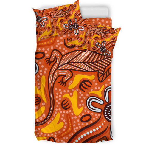 Australia Aboriginal Inspired Bedding Set - Orange Lizard Aboriginal Inspired Dot Painting Style