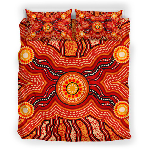Australia Aboriginal Inspired Bedding Set - Indigenous Connection Aboiginal Inspired Dot Painting Style