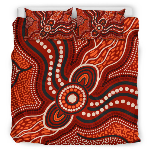 Australia Aboriginal Inspired Bedding Set - River Aboiginal Inspired Dot Painting Style Australia Aboriginal Inspired Bedding Set - River Aboiginal Inspired Dot Painting Style