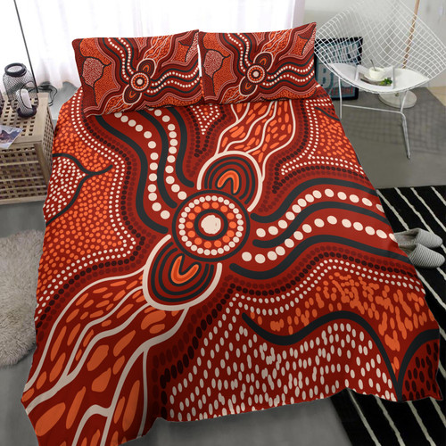 Australia Aboriginal Inspired Bedding Set - River Aboiginal Inspired Dot Painting Style Australia Aboriginal Inspired Bedding Set - River Aboiginal Inspired Dot Painting Style