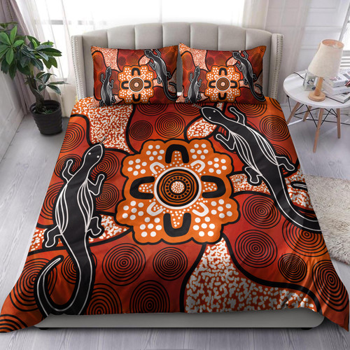Australia Aboriginal Inspired Bedding Set - Lizard Art Aboriginal Inspired Dot Painting Style