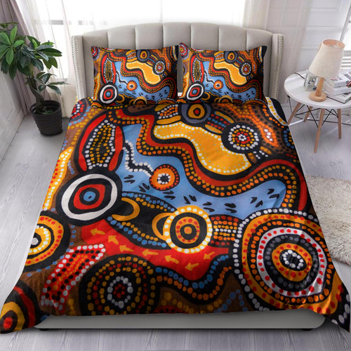 Australia Aboriginal Inspired Bedding Set - Indigenous Art Aboriginal Inspired Dot Painting Style 7