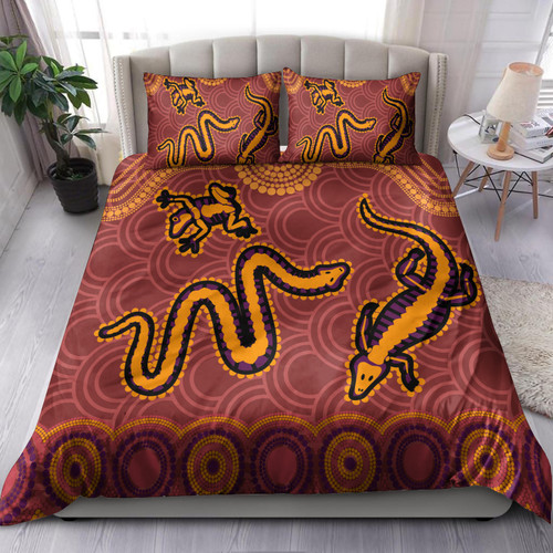 Australia Aboriginal Inspired Bedding Set - Indigenous Animal Aboriginal Inspired Dot Painting Style