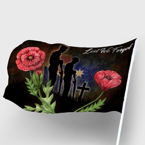 Australia Anzac Day Flag - Lest We Forget With Poppies Flowers Watercolor Style Flag