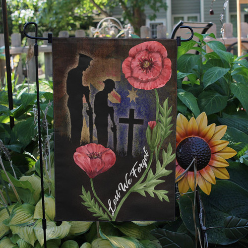 Australia Anzac Day Flag - Lest We Forget With Poppies Flowers Watercolor Style Flag
