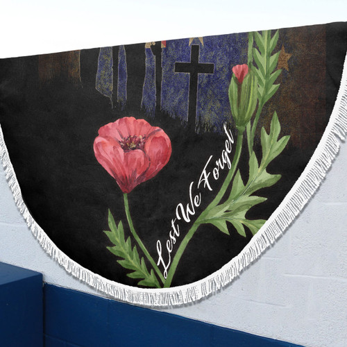 Australia Anzac Day Beach Blanket - Lest We Forget With Poppies Flowers Watercolor Style Beach Blanket