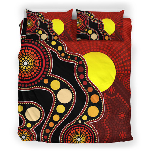 Australia Aboriginal Inspired Bedding Set - Australia Indigenous Flag Circle Dot Painting Art Australia Aboriginal Inspired Bedding Set - Australia Indigenous Flag Circle Dot Painting Art
