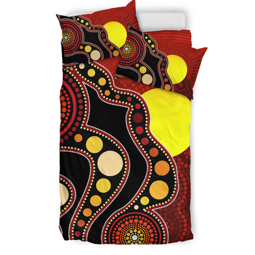Australia Aboriginal Inspired Bedding Set - Australia Indigenous Flag Circle Dot Painting Art Australia Aboriginal Inspired Bedding Set - Australia Indigenous Flag Circle Dot Painting Art