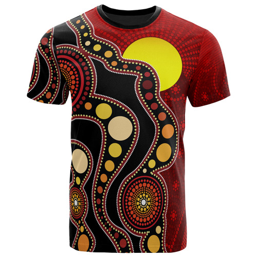 Australia Aboriginal Inspired T-Shirt - Australia Indigenous Flag Circle Dot Painting Art