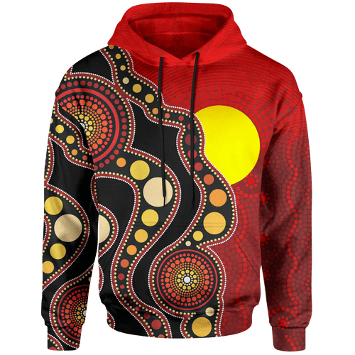 Australia Aboriginal Inspired Hoodie - Australia Indigenous Flag Circle Dot Painting Art