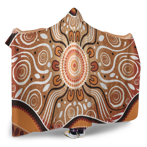 Australia Aboriginal Inspired Hooded Blanket - Aboriginal Dot Art Background