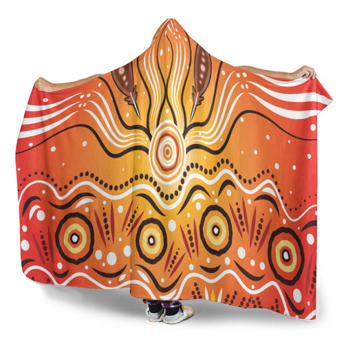 Australia Aboriginal Inspired Hooded Blanket - Aboriginal Style Of Dot Artwork