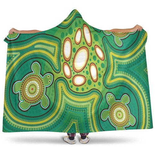 Australia Aboriginal Inspired Hooded Blanket - Aboriginal Dot Art Vector Painting With Turtle