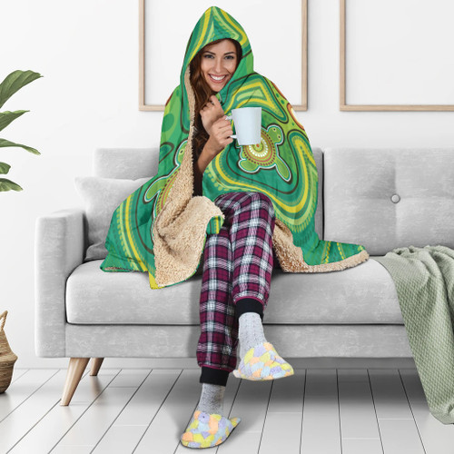 Australia Aboriginal Inspired Hooded Blanket - Aboriginal Dot Art Vector Painting With Turtle Australia Aboriginal Inspired Hooded Blanket - Aboriginal Dot Art Vector Painting With Turtle