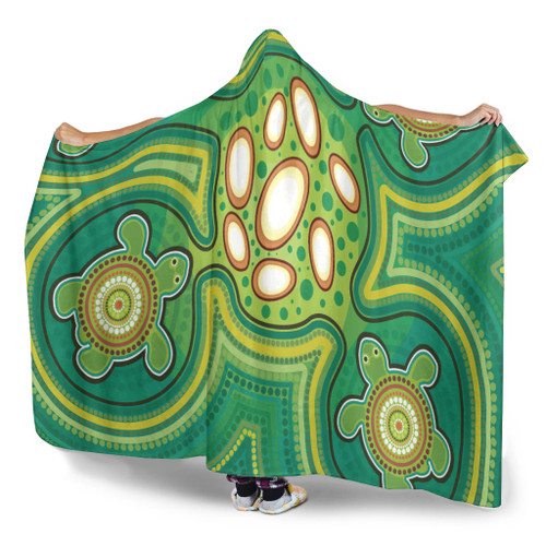 Australia Aboriginal Inspired Hooded Blanket - Aboriginal Dot Art Vector Painting With Turtle Australia Aboriginal Inspired Hooded Blanket - Aboriginal Dot Art Vector Painting With Turtle