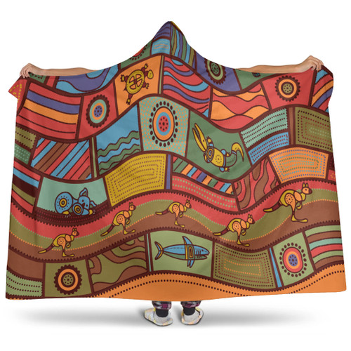 Australia Aboriginal Inspired Hooded Blanket - Animals Aboriginal Dot Artwork