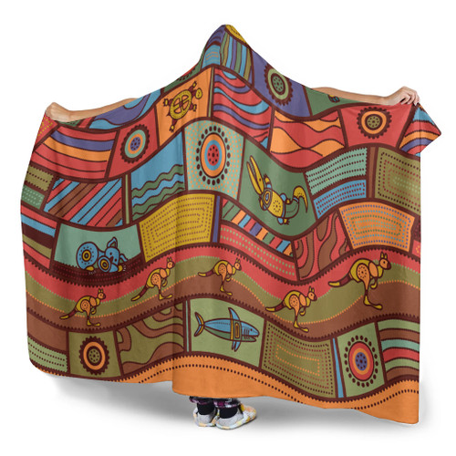 Australia Aboriginal Inspired Hooded Blanket - Animals Aboriginal Dot Artwork