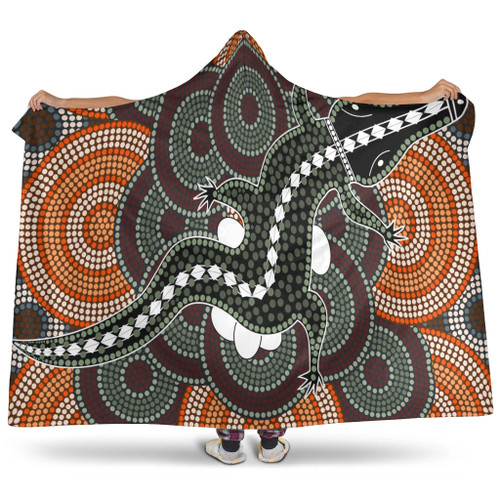 Australia Aboriginal Inspired Hooded Blanket - Crocodile Aboriginal Dot Art Vector