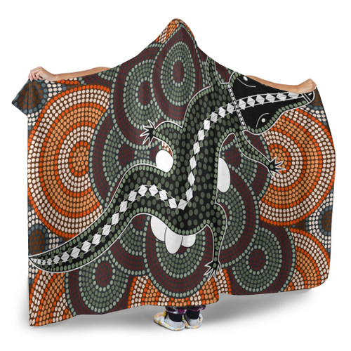 Australia Aboriginal Inspired Hooded Blanket - Crocodile Aboriginal Dot Art Vector Australia Aboriginal Inspired Hooded Blanket - Crocodile Aboriginal Dot Art Vector