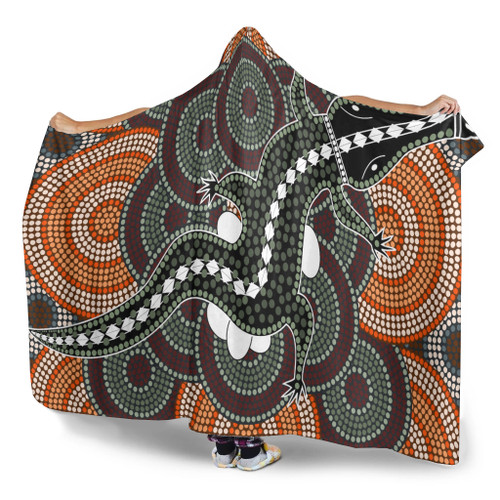 Australia Aboriginal Inspired Hooded Blanket - Crocodile Aboriginal Dot Art Vector Australia Aboriginal Inspired Hooded Blanket - Crocodile Aboriginal Dot Art Vector