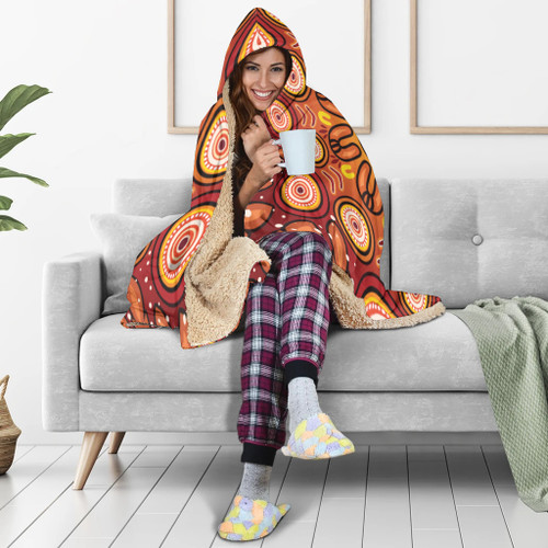 Australia Aboriginal Inspired Hooded Blanket - Aboriginal Art Dot Painting 02 Australia Aboriginal Inspired Hooded Blanket - Aboriginal Art Dot Painting 02