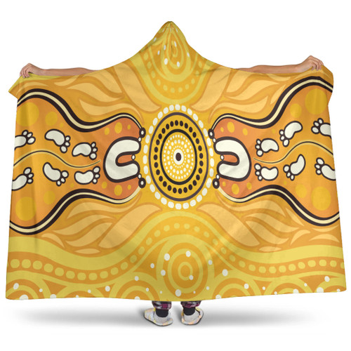 Australia Aboriginal Inspired Hooded Blanket - Aboriginal Yellow Color Dot Art Vector Background