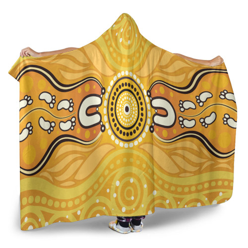 Australia Aboriginal Inspired Hooded Blanket - Aboriginal Yellow Color Dot Art Vector Background Australia Aboriginal Inspired Hooded Blanket - Aboriginal Yellow Color Dot Art Vector Background