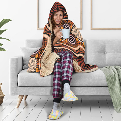Australia Aboriginal Inspired Hooded Blanket - Brown Dot Design Vector Aboriginal Artwork