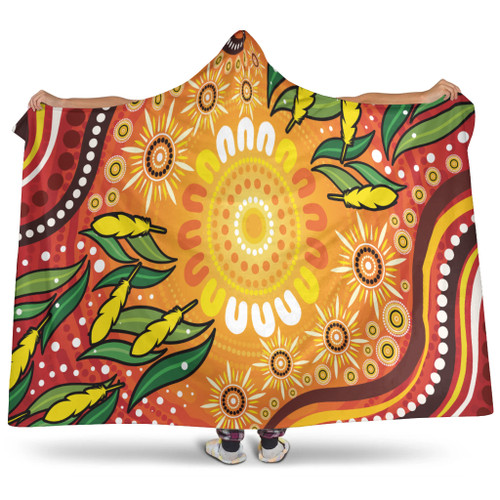 Australia Aboriginal Inspired Hooded Blanket - Leaf Aboriginal Art Background