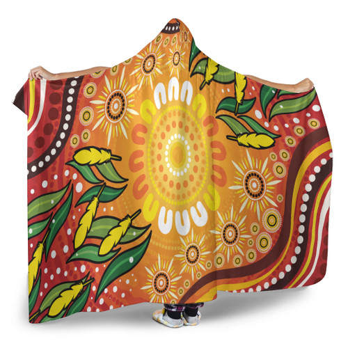 Australia Aboriginal Inspired Hooded Blanket - Leaf Aboriginal Art Background