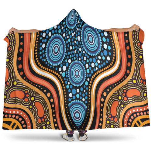 Australia Aboriginal Inspired Hooded Blanket - Blue Aboriginal Style Of Dot Painting