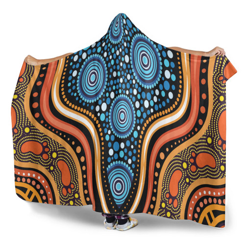 Australia Aboriginal Inspired Hooded Blanket - Blue Aboriginal Style Of Dot Painting