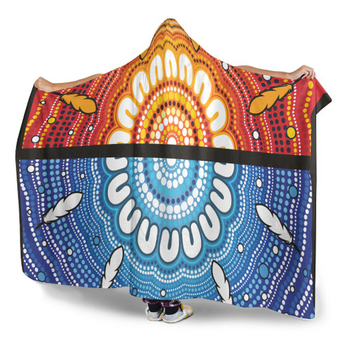 Australia Aboriginal Inspired Hooded Blanket - Blue And Orange Aboriginal Dot Art Vector Painting Australia Aboriginal Inspired Hooded Blanket - Blue And Orange Aboriginal Dot Art Vector Painting