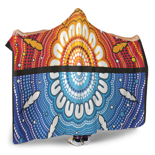Australia Aboriginal Inspired Hooded Blanket - Blue And Orange Aboriginal Dot Art Vector Painting Australia Aboriginal Inspired Hooded Blanket - Blue And Orange Aboriginal Dot Art Vector Painting
