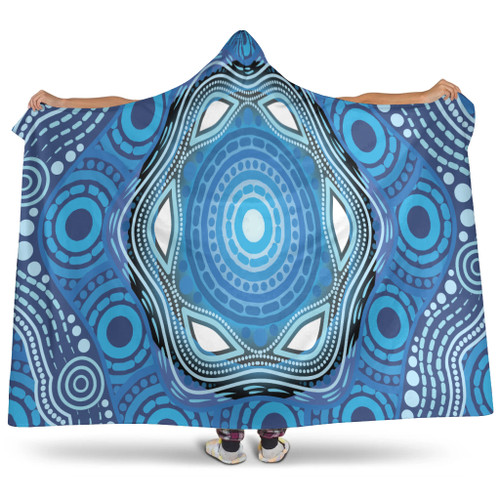 Australia Aboriginal Inspired Hooded Blanket - Aboriginal Dot Design Blue Vector Painting
