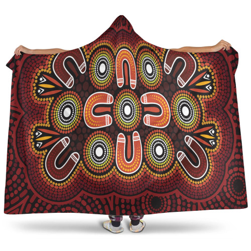 Australia Aboriginal Inspired Hooded Blanket - Australian Aboriginal Dot Design Vector Painting