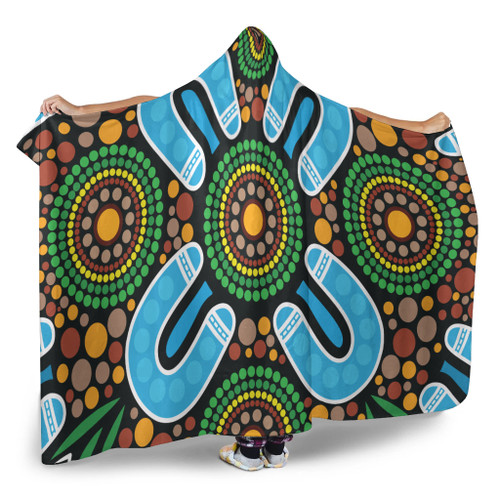 Australia Aboriginal Inspired Hooded Blanket - Green Aboriginal Connection Artwork