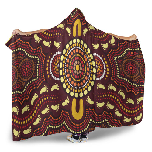 Australia Aboriginal Inspired Hooded Blanket - Aboriginal Style Of Concentration Art