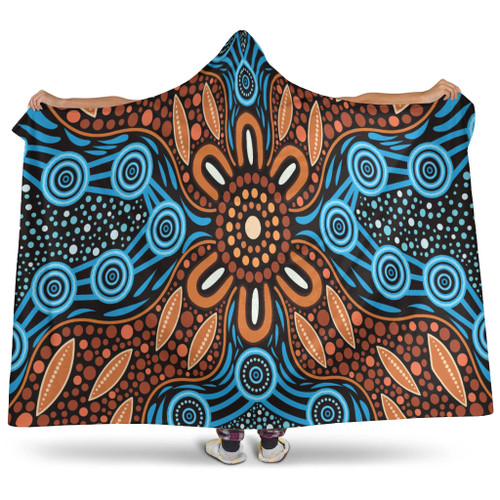 Australia Aboriginal Inspired Hooded Blanket - River And Land Aboriginal Art Painting