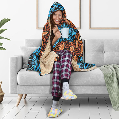 Australia Aboriginal Inspired Hooded Blanket - River And Land Aboriginal Art Painting Australia Aboriginal Inspired Hooded Blanket - River And Land Aboriginal Art Painting