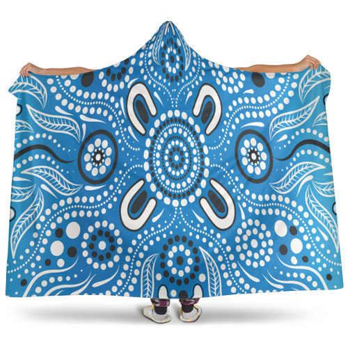 Australia Aboriginal Inspired Hooded Blanket - Aboriginal Indigenous Dot Art Blue Color