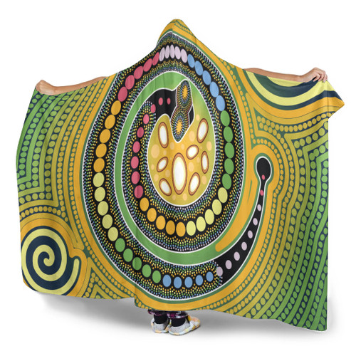 Australia Aboriginal Inspired Hooded Blanket - Aboriginal Art Vector Painting With Snake Australia Aboriginal Inspired Hooded Blanket - Aboriginal Art Vector Painting With Snake