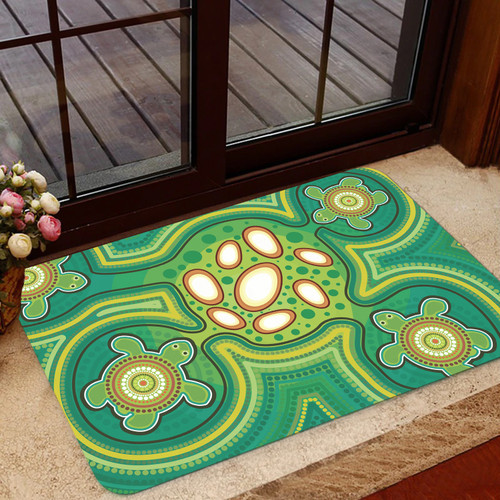 Australia Aboriginal Inspired Door Mat - Aboriginal Dot Art Vector Painting With Turtle Australia Aboriginal Inspired Door Mat - Aboriginal Dot Art Vector Painting With Turtle